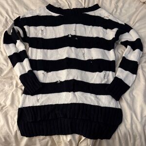 Express Black and White Striped Crew Neck Sweater